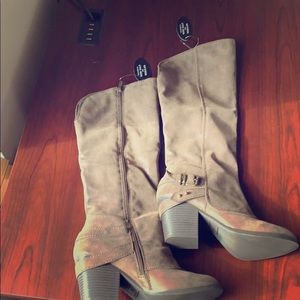 Tan under the knee boots